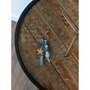 Handmade Bag Charm With Starfish & Heart - Light Blue